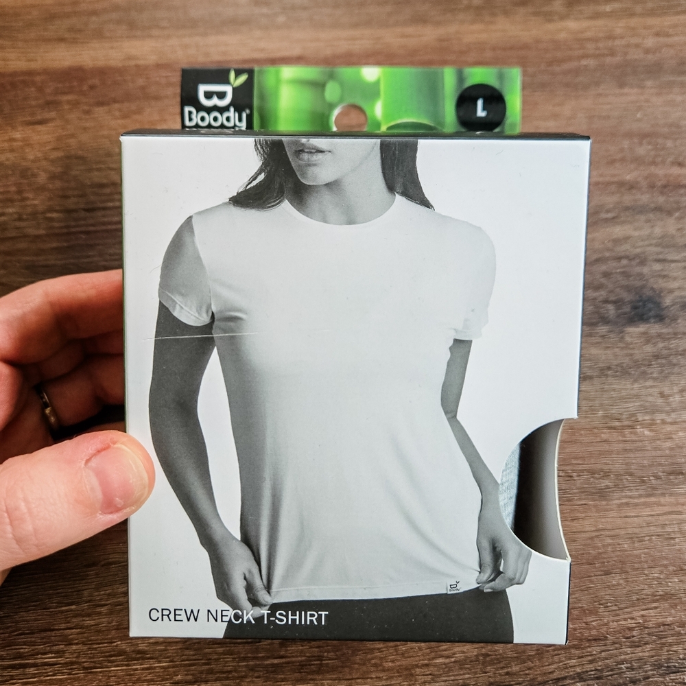 NIB Boody Womens Light Gray Organic Bamboo Crew Neck Tee Shirt Large 10/12